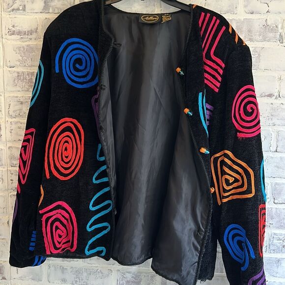 Vintage Women’s Jacket Allure Swirl Scribble Button Rainbow 80’s Jacket Size XL - Picture 3 of 15